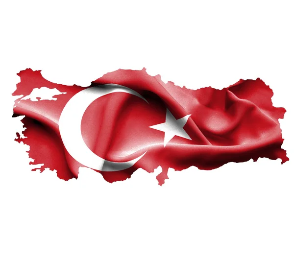 Map of Turkey with waving flag isolated on white — Stock Photo, Image
