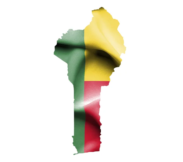Mapa de Benin con bandera ondeante aislado en blanco —  Fotos de Stock