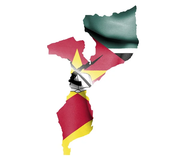 Mapa de Mozambique con bandera ondeante aislado en blanco —  Fotos de Stock