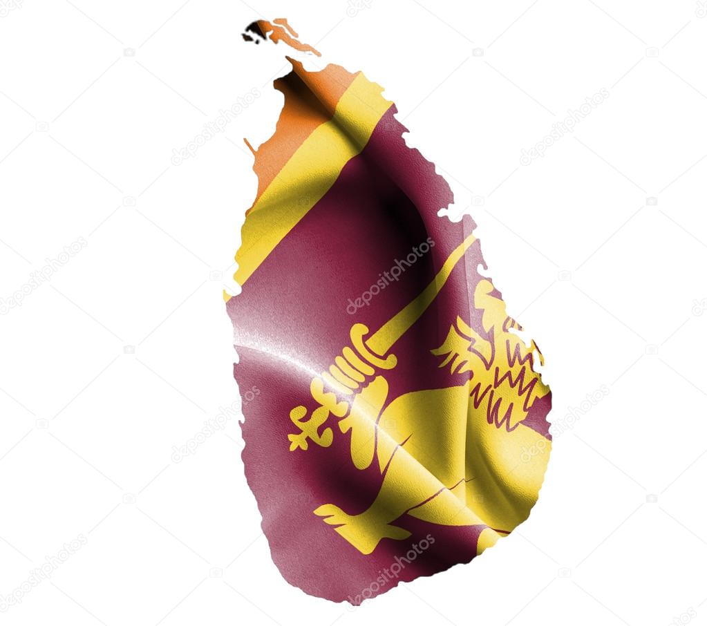 Map of Sri Lanka with waving flag isolated on white
