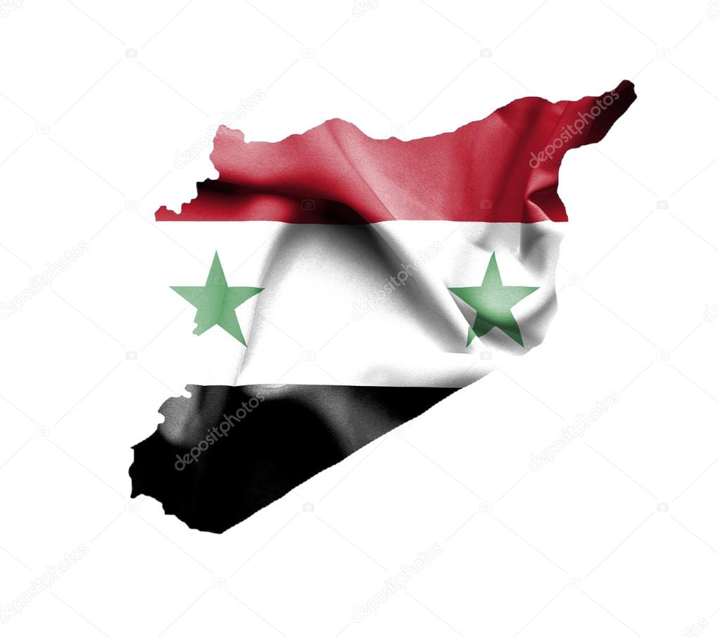 Map of Syria with waving flag isolated on white