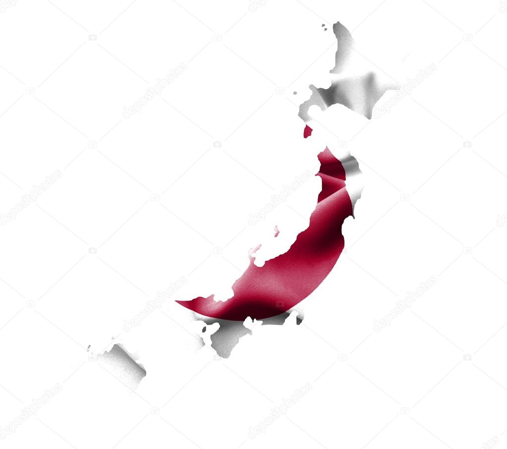 Map of Japan with waving flag isolated on white