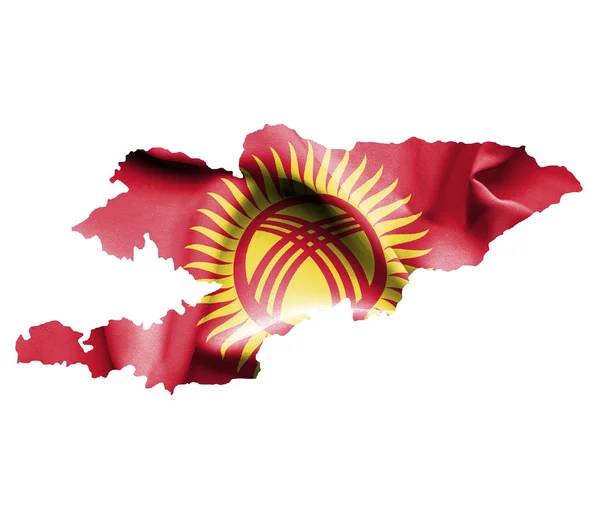 Map of Kyrgyzstan with waving flag isolated on white — Stock Photo, Image