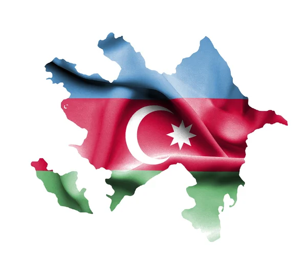 Kaart van Azerbeidzjan met zwaaien vlag geïsoleerd op wit — Stockfoto