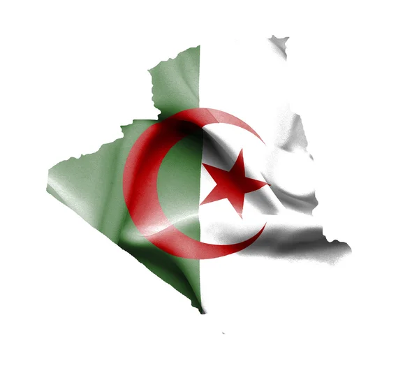 Map of Algeria with waving flag isolated on white — Stock Photo, Image