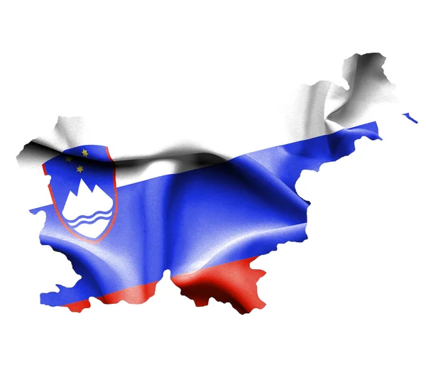 Map of Slovenia with waving flag isolated on white — Stock Photo, Image