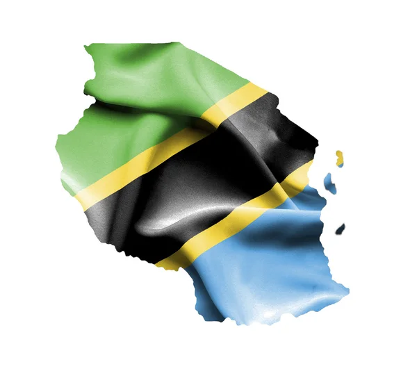 Map of Tanzania with waving flag isolated on white — Stock Photo, Image