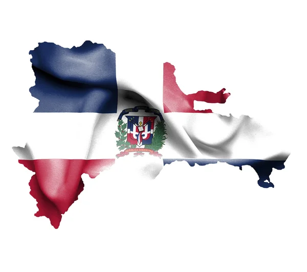 Mapa Republiki Dominikańskiej macha na białym tle flaga — Zdjęcie stockowe
