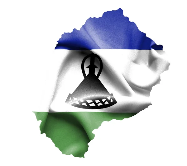 Mapa de Lesotho con bandera que ondea aislado en blanco —  Fotos de Stock