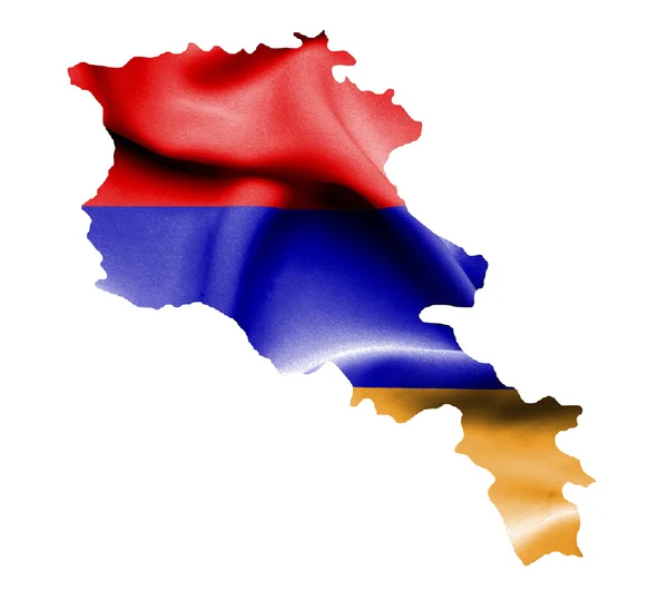 Mapa de Armenia con bandera ondeante aislado en blanco —  Fotos de Stock