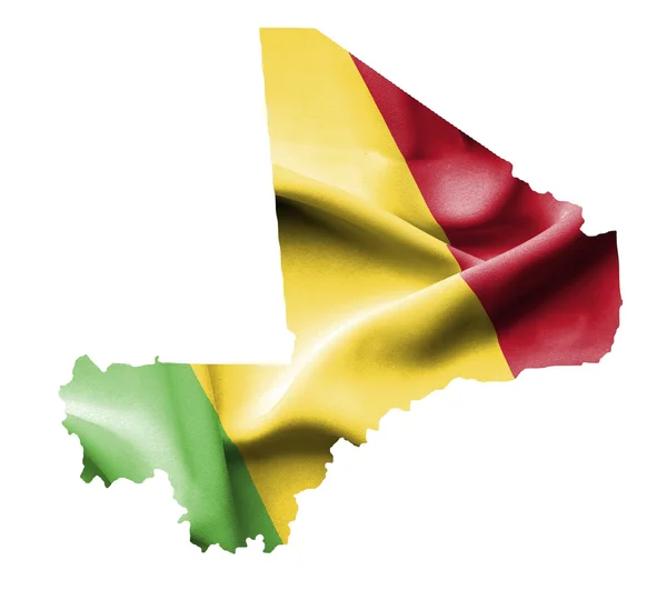 Map of Mali with waving flag isolated on white — Stock Photo, Image