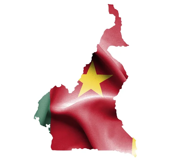 Mappa del Camerun con bandiera sventolata isolata su bianco — Foto Stock
