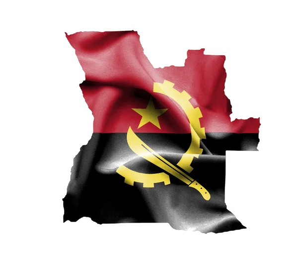 Mappa dell'Angola con bandiera sventolata isolata su bianco — Foto Stock