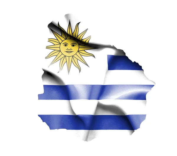 Kaart van uruguay met zwaaien vlag geïsoleerd op wit — Stockfoto