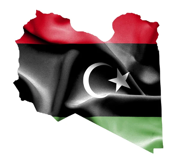 Karta över libia med viftande flagga isolerad på vit — Stockfoto