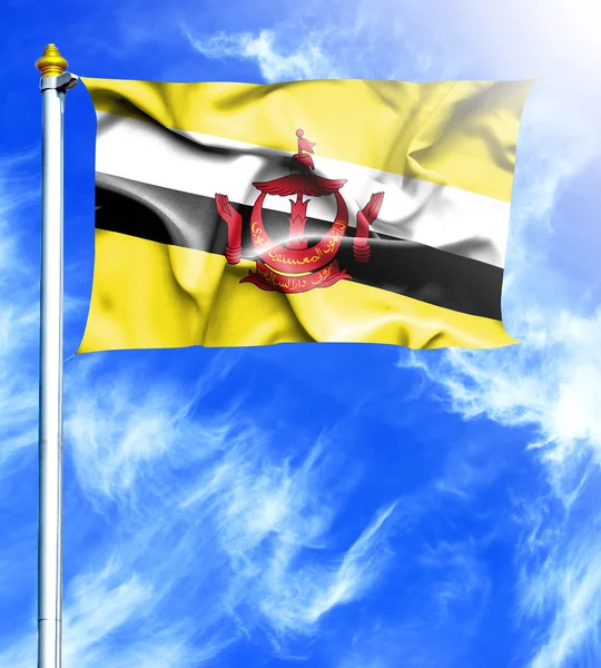 Blå himmel och masten med hängd viftande flagga Brunei — Stockfoto