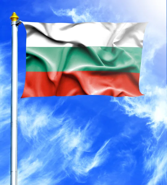 Blue sky and mast with hanged waving flag of Bulgaria — Stock Photo, Image