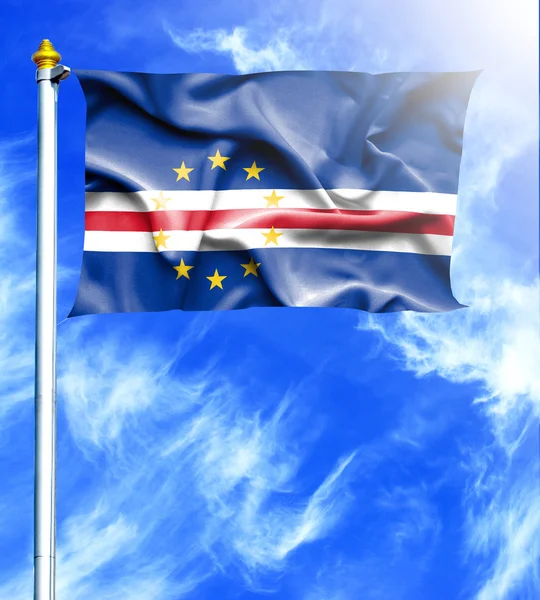 Blauer Himmel und Mast mit gehängter Flagge von cape verde — Stockfoto