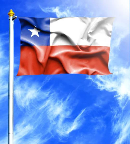 Cielo azul y mástil con bandera colgada ondeando de Chile — Foto de Stock