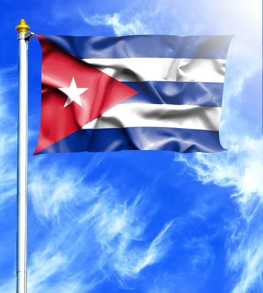 Cielo azul y mástil con bandera ondeante colgada de Cuba —  Fotos de Stock