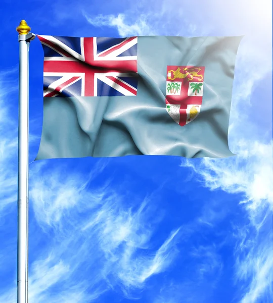 Blue sky and mast with hanged waving flag of Fiji — Stock Photo, Image