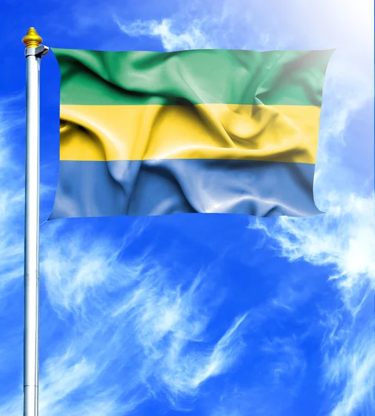Blue sky and mast with hanged waving flag of Gabon — Stock Photo, Image