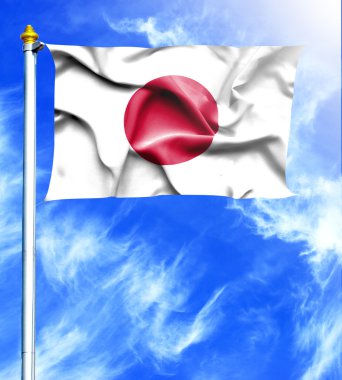 Mavi gökyüzü ve Japonya'nın idam dalgalanan bayrak direği