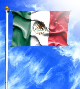 Mavi gökyüzü ve Meksika'nın idam dalgalanan bayrak direği