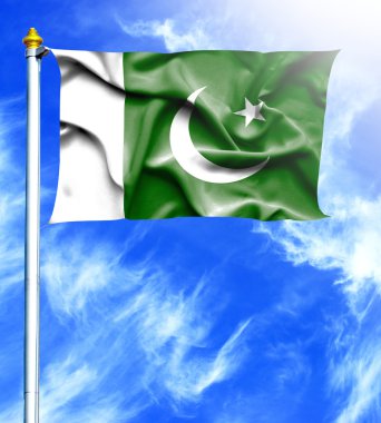 Mavi gökyüzü ve Pakistan asılan dalgalanan bayrak direği