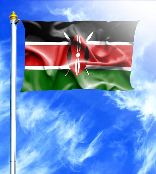 青い空とケニアの掛けられた手を振る旗のマスト — ストック写真