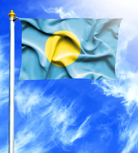 Blå himmel och masten med hängd viftande flagga Palau — Stockfoto