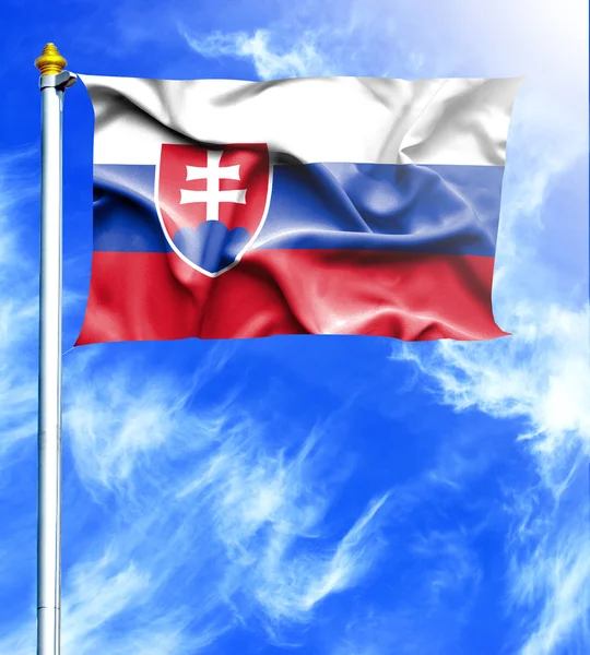 Blå himmel och masten med hängd viftande flagga Slovakien — Stockfoto