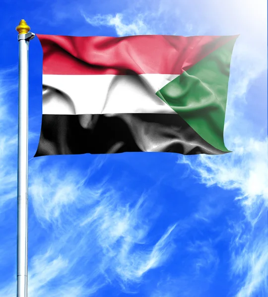 Blå himmel och masten med hängd viftande flagga i Sudan — Stockfoto