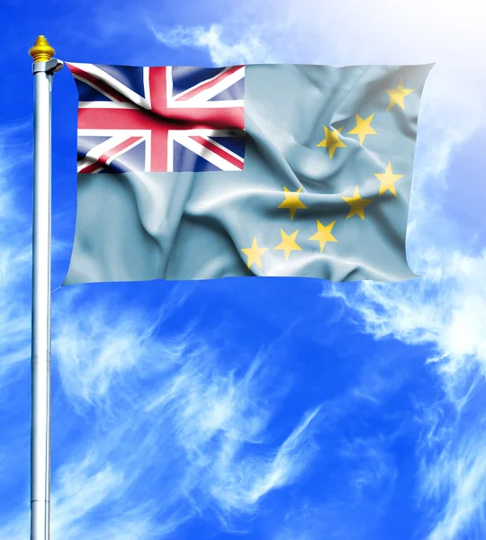 Blue sky and mast with hanged waving flag of Tuvalu — Stock Photo, Image