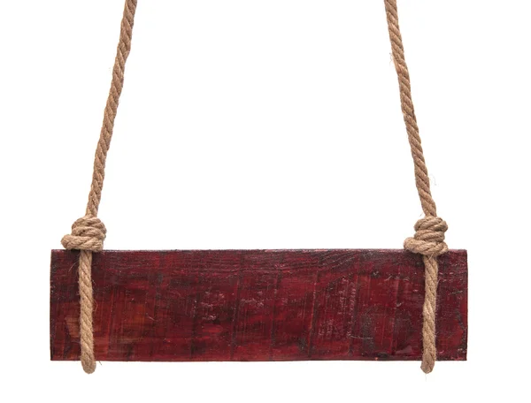 Пустой деревянный знак и веревка изолированы — стоковое фото