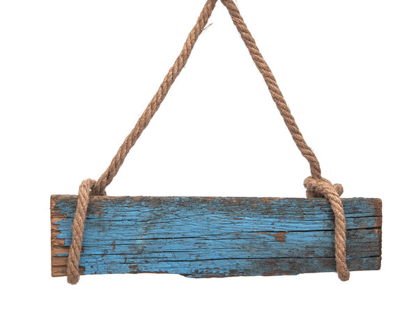 blank wooden sign and rope isolated 
