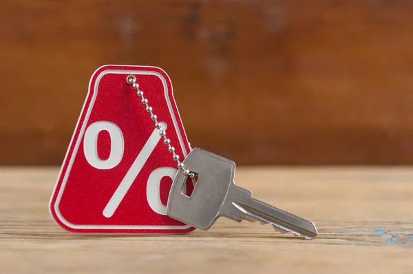 Thuis Sleutel Met Teken Procent Hypotheek Rente Het Huis Koop — Stockfoto