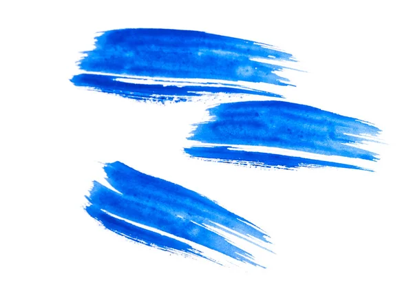 Set Penseelstreek Blauwe Aquarel Geïsoleerd Witte Achtergrond — Stockfoto