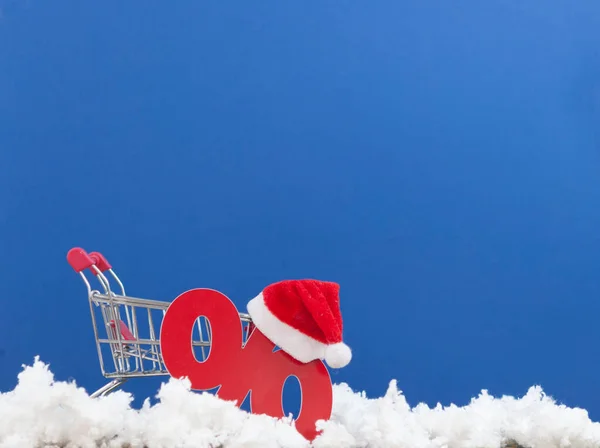 Grandes Ventas Navidad Carrito Compras Con Sombrero Santa Símbolo Por — Foto de Stock