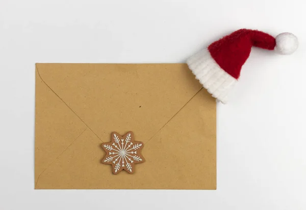 Sobres Con Decoración Navideña Sobre Fondo Blanco Concepto Navidad Año — Foto de Stock