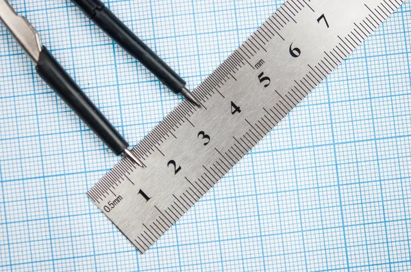 Geometry Set Compass Pencil Ruler Graph Paper — Stock Photo, Image