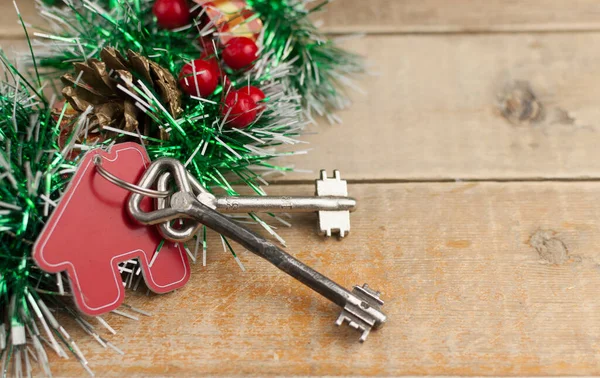 Hermoso Fondo Navidad Casa Decorativa Llave Cerradura Tablón Antiguo Granero — Foto de Stock