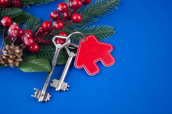 Fundo Natal Bonito Casa Decorativa Chave Para Fechadura Conceito Financiamento — Fotografia de Stock