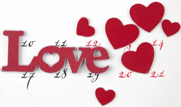 Календарь Страница Красными Сердцами Февраля День Святого Валентина — стоковое фото