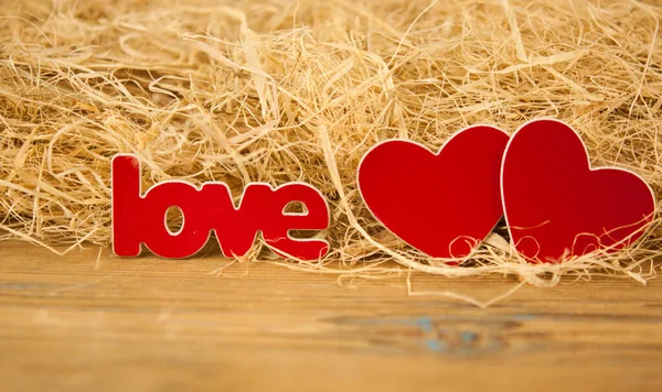 Dry Yellow Straw Grass Background Texture Havest Two Hearts Top — Stock Photo, Image