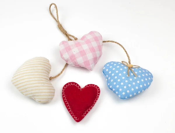 Valentine Day Card Top View Cute Composition Handmade Fabric Hearts — Stock Photo, Image