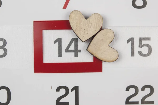 Página Calendário Com Corações Vermelhos Dia Fevereiro Dia São Valentim — Fotografia de Stock