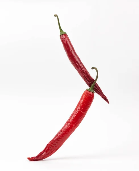 Falling Red Chili Chilli Pepper White Background — Stock Photo, Image