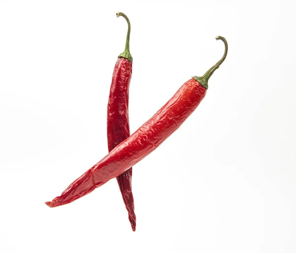 Falling Red Chili Chilli Pepper White Background — Stock Photo, Image