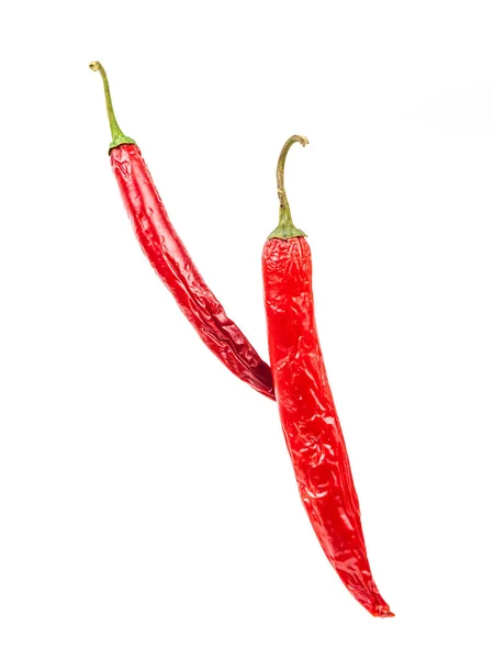 Falling Red Chili Chilli Pepper White Background — Stock Photo, Image